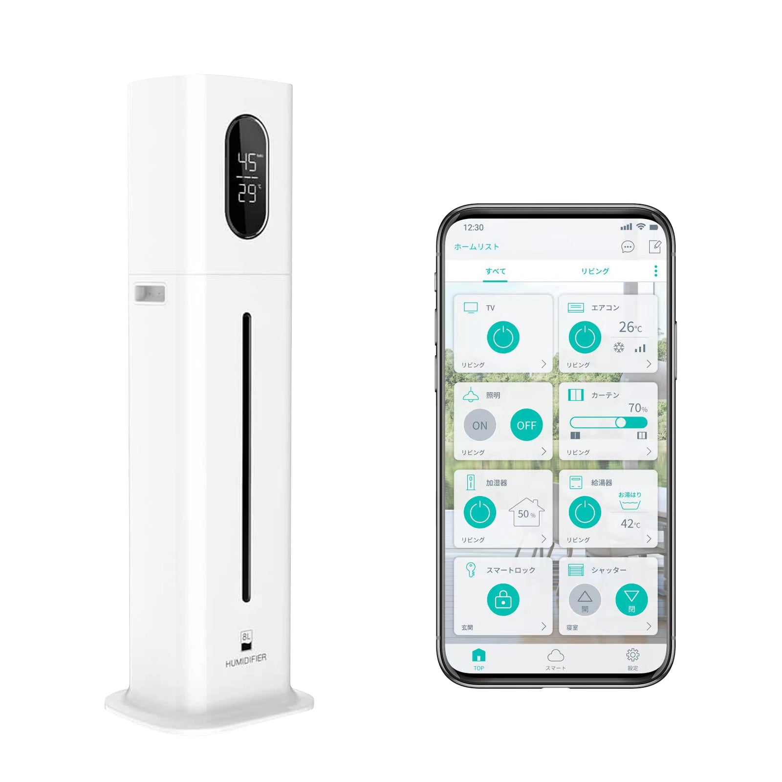 KEECOON Amazon Alexa・Google Assistant対応 スマート加湿器 大容量8リットル  タワー 超音波式